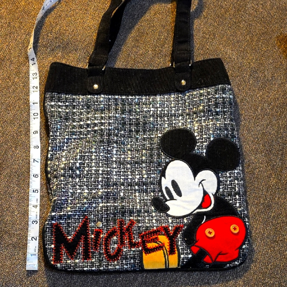 Vintage Disneyland Black and White Stitched Tweed  Fabric Tote